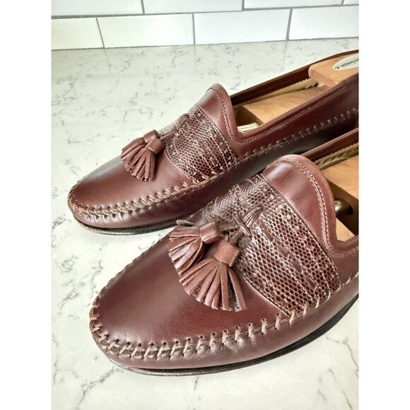 Santoni Tassel Brown Leather Loafers Lizard Accents Mens  Shoes Size 7 main image 10